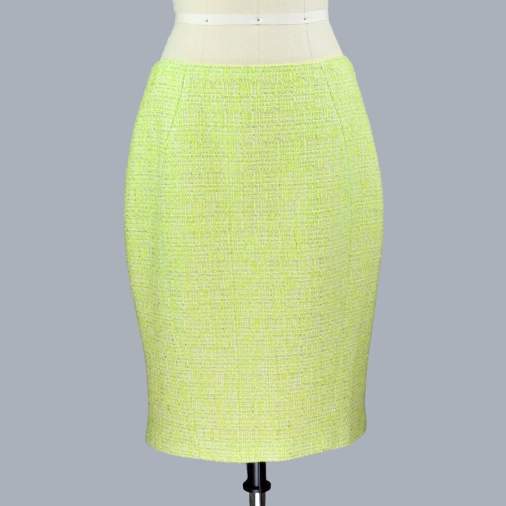 T TAHARI TWEED LIME GREEN PENCIL SKIRT